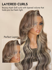 Cool Balayage Blonde Highlights Face Framing Layered 13x4 Ready To Go Glueless Wig with Kash Doll Curls