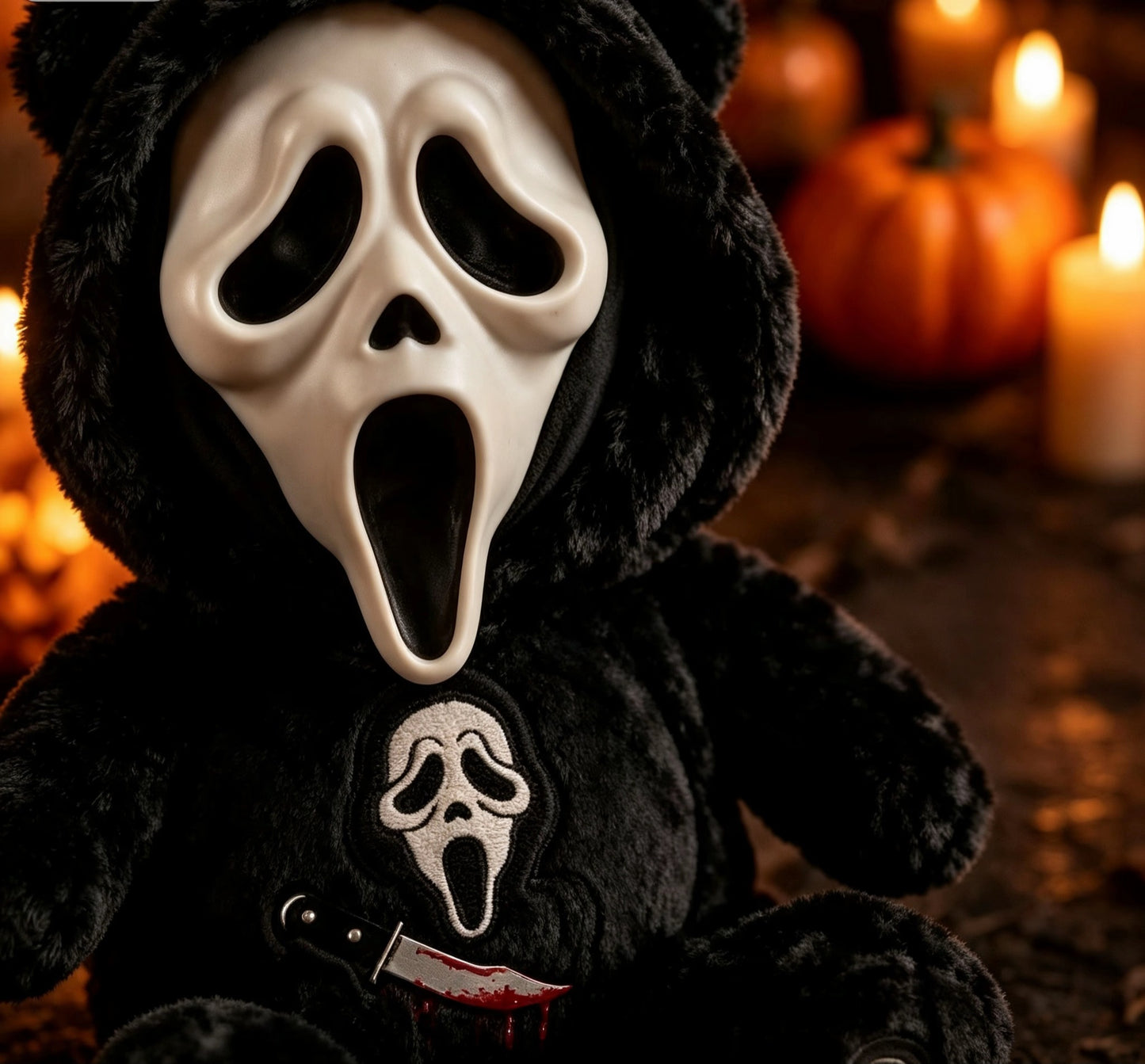 Black Bear With Ghost Face Plush Toy Stuffed Bear Doll Halloween Decor Gift