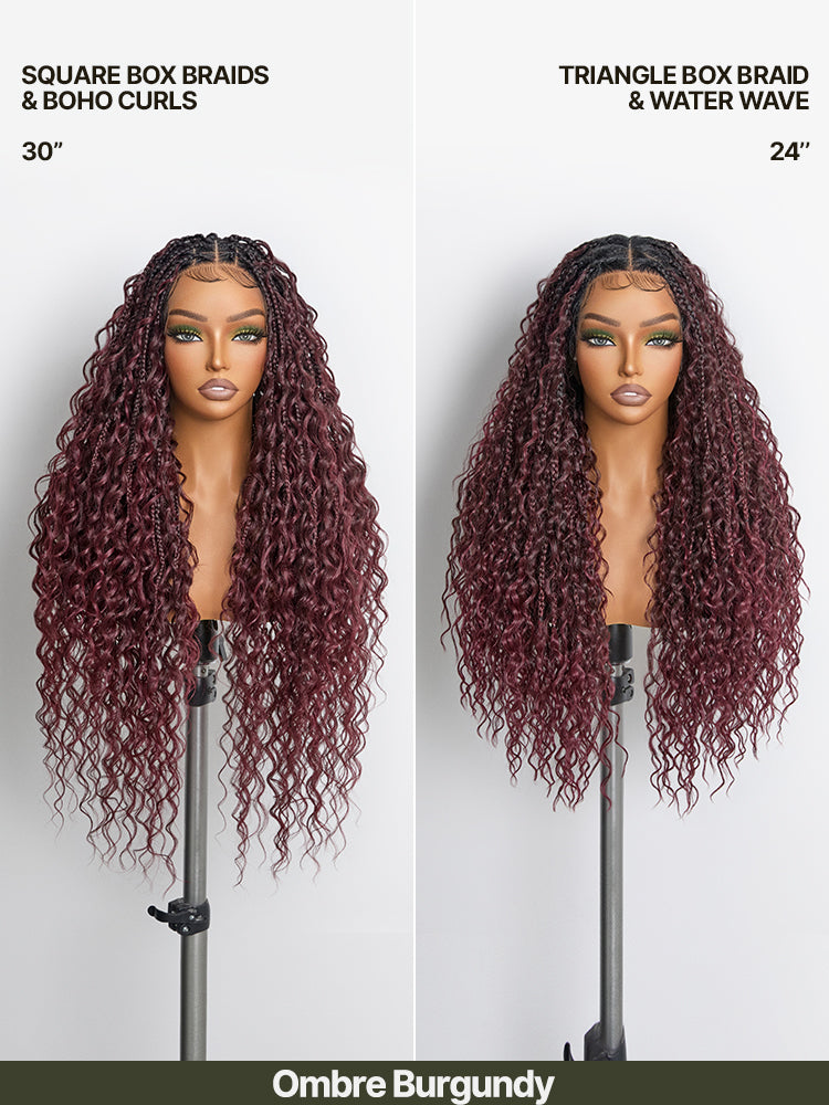Frodio Veralux™ Fiber Full Lace Boho Braids Synthetic Box Braid Wig – Grid-Part Top with Mixed Boho Curls-46