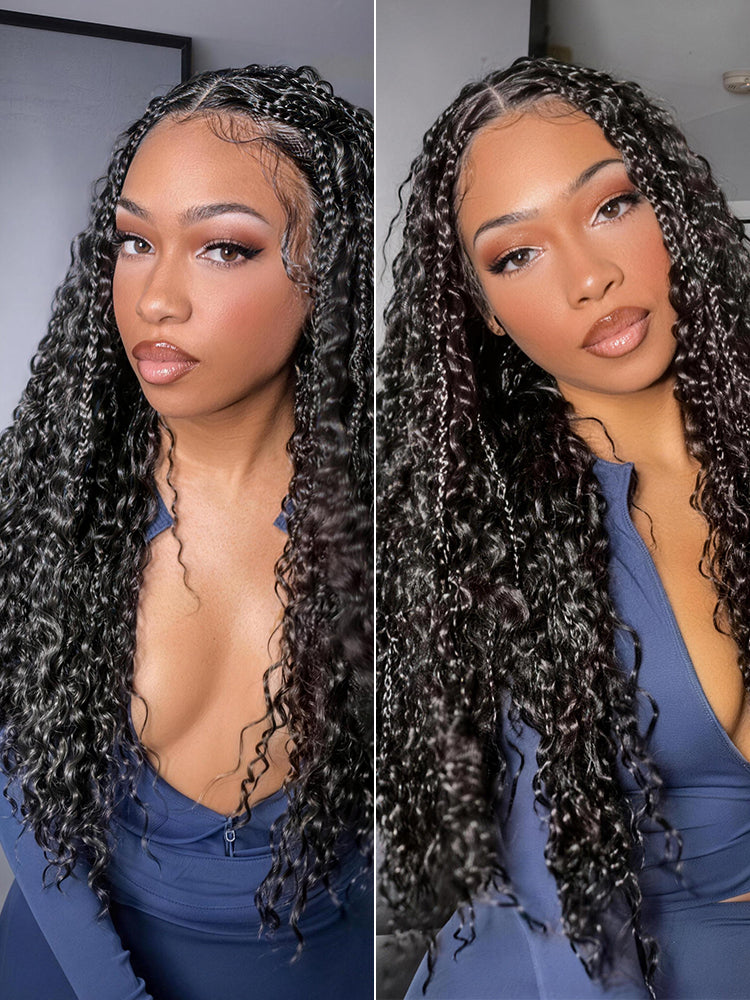 Frodio Veralux™ Fiber Full Lace Boho Braids Synthetic Box Braid Wig – Grid-Part Top with Mixed Boho Curls-58