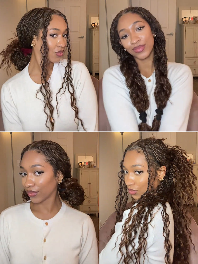 Frodio Veralux™ Fiber Full Lace Boho Braids Synthetic Box Braid Wig – Grid-Part Top with Mixed Boho Curls-59