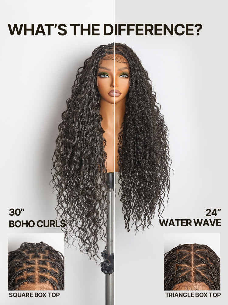 Frodio Veralux™ Fiber Full Lace Boho Braids Synthetic Box Braid Wig – Grid-Part Top with Mixed Boho Curls-60