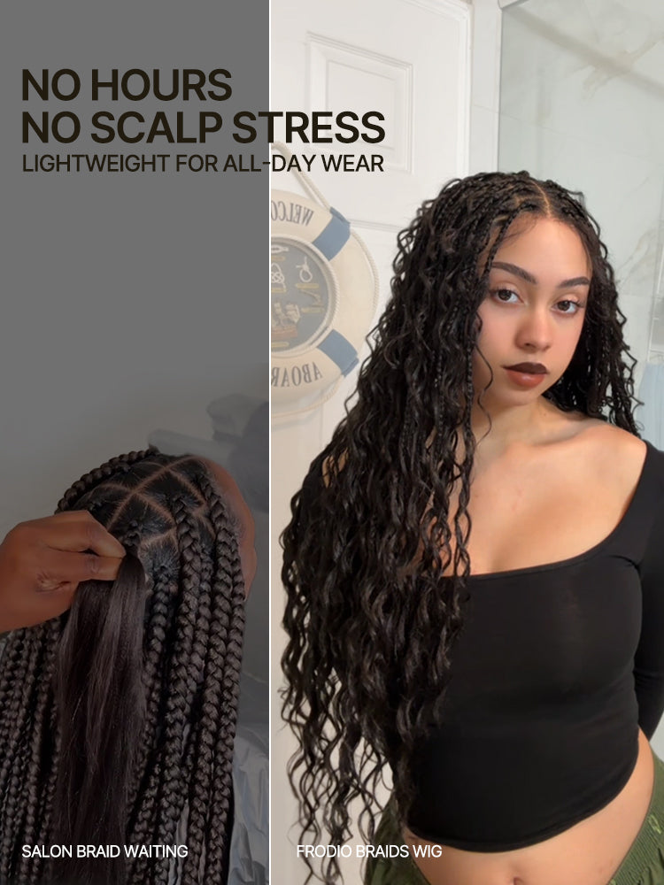 Frodio Veralux™ Fiber Full Lace Boho Braids Synthetic Box Braid Wig – Grid-Part Top with Mixed Boho Curls-61