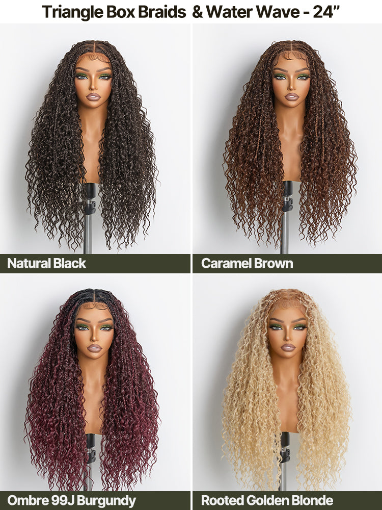 Frodio Veralux™ Fiber Full Lace Boho Braids Synthetic Box Braid Wig – Grid-Part Top with Mixed Boho Curls-66
