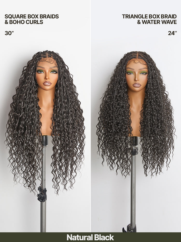 Frodio Veralux™ Fiber Full Lace Boho Braids Synthetic Box Braid Wig – Grid-Part Top with Mixed Boho Curls-68
