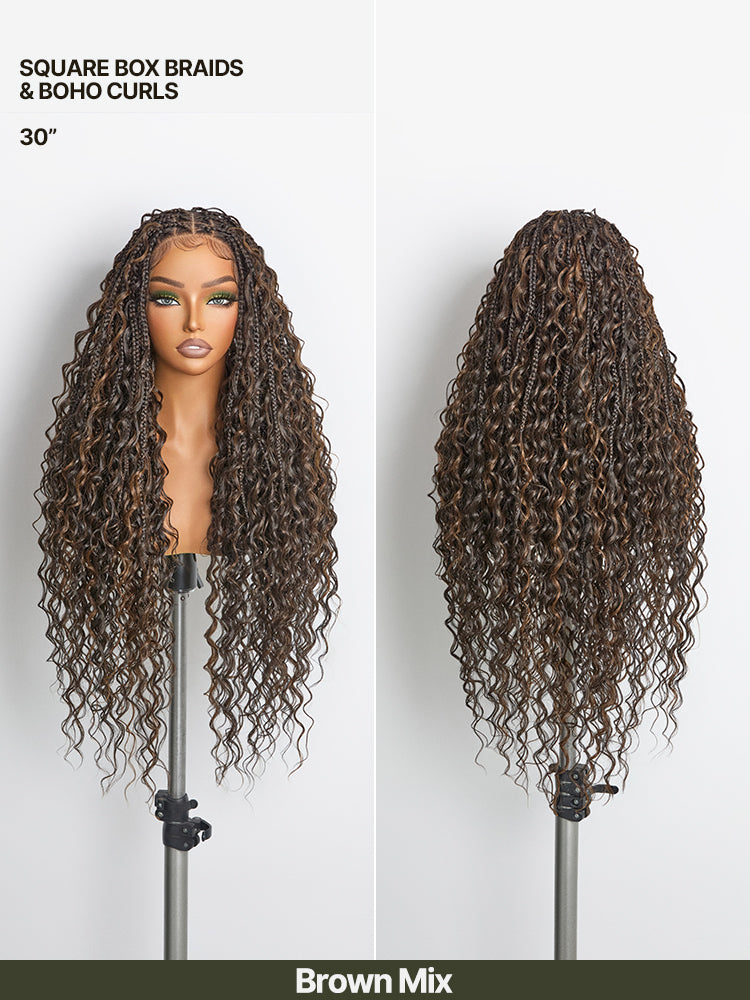 Frodio Veralux™ Fiber Full Lace Boho Braids Synthetic Box Braid Wig – Grid-Part Top with Mixed Boho Curls-70