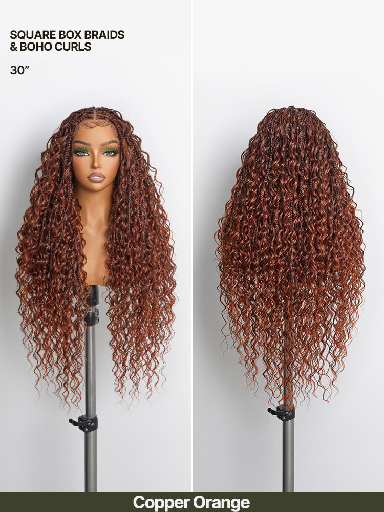 Frodio Veralux™ Fiber Full Lace Boho Braids Synthetic Box Braid Wig – Grid-Part Top with Mixed Boho Curls-71