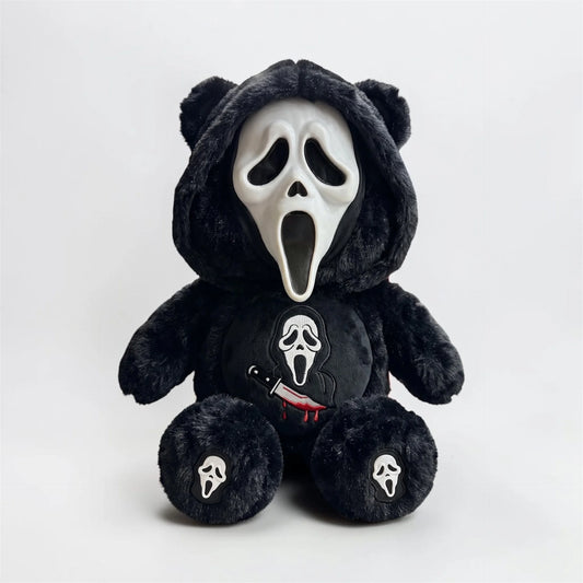 Black Bear With Ghost Face Plush Toy Stuffed Bear Doll Halloween Decor Gift
